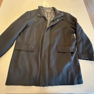 Men's Calvin Klein XL Wool Black 35" Length Zip Snap Overcoat-Good Condition